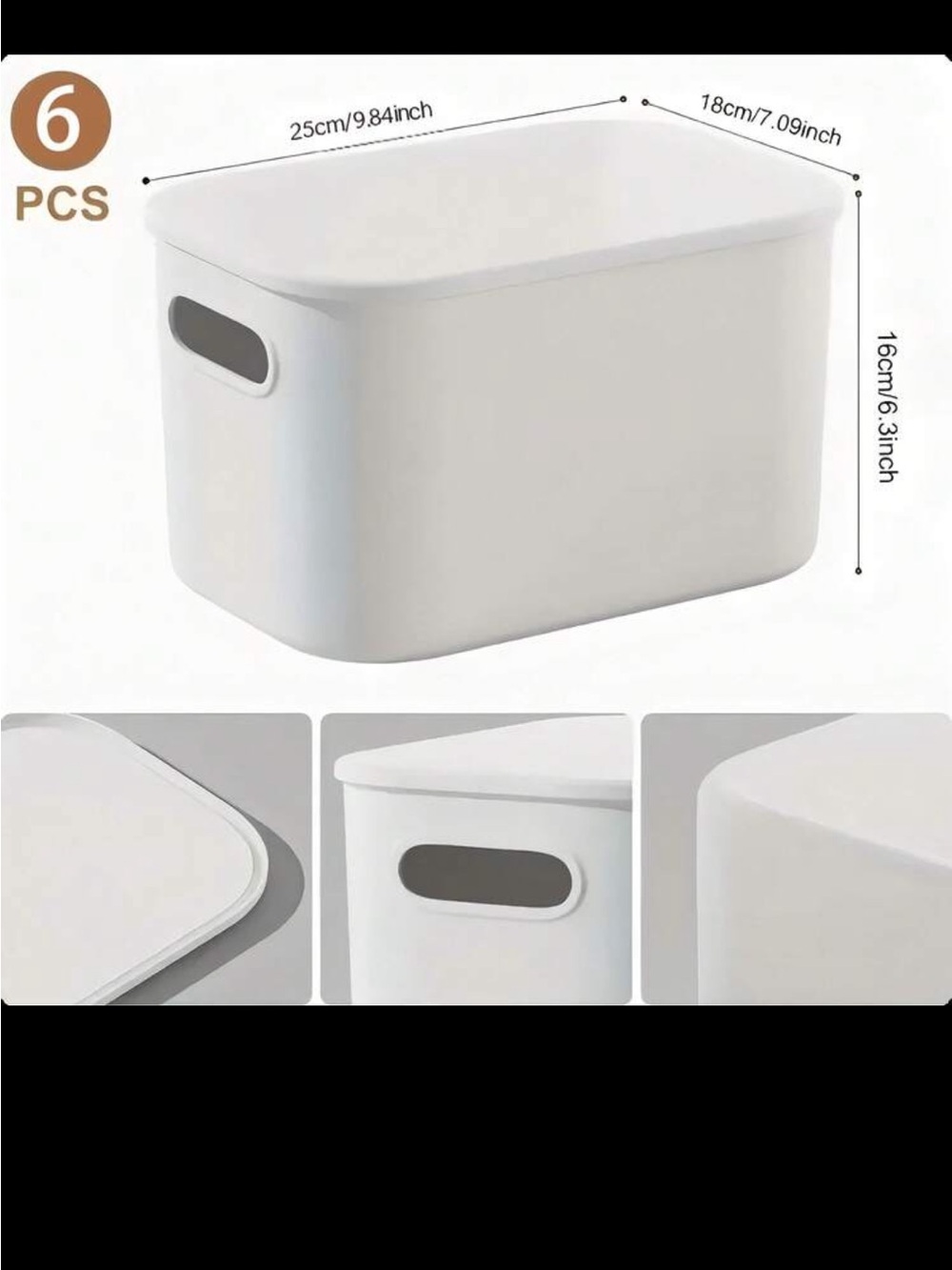 Generic White Plastic Storage Bin with Lid - Set of 6